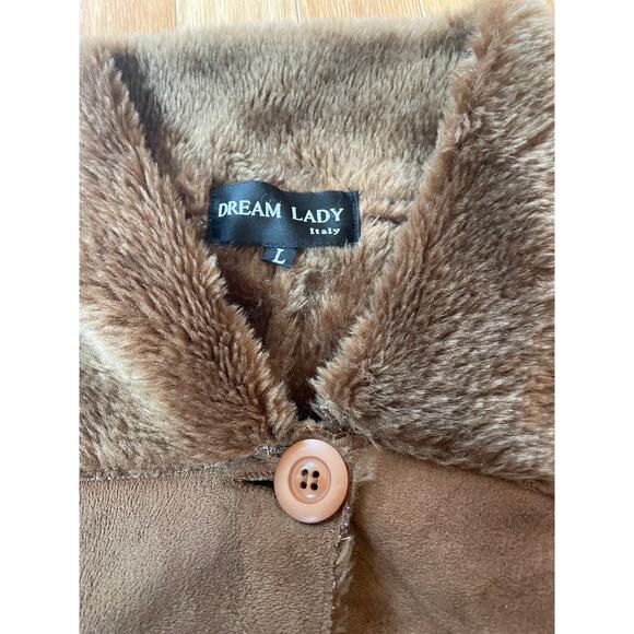 Womans Dream Lady Vntg Faux Suede/Sherling Jacket w/ Stitching, Brown, L, Italy - Picture 2 of 9